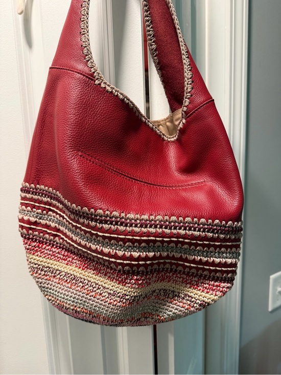 The Sak Handbags - The Sak Red Leather Hobo with Woven Multicolor Base